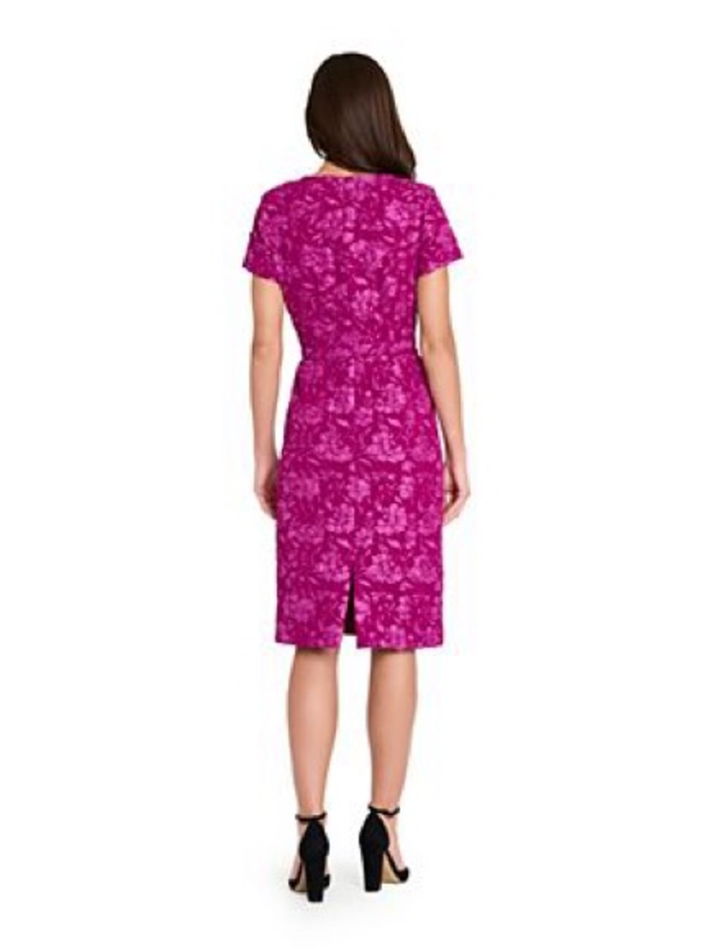 Tahari magenta Fitted Floral Sheath Dress Fuchsia belted cocktail - Picture 2 of 4